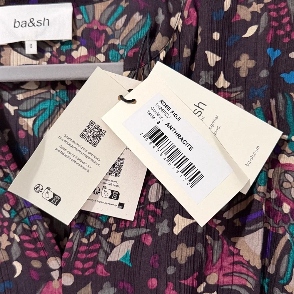 BA&SH Robe Fidji Printed Minidress NWT V neck Short Sleeves Side zip multicolor
